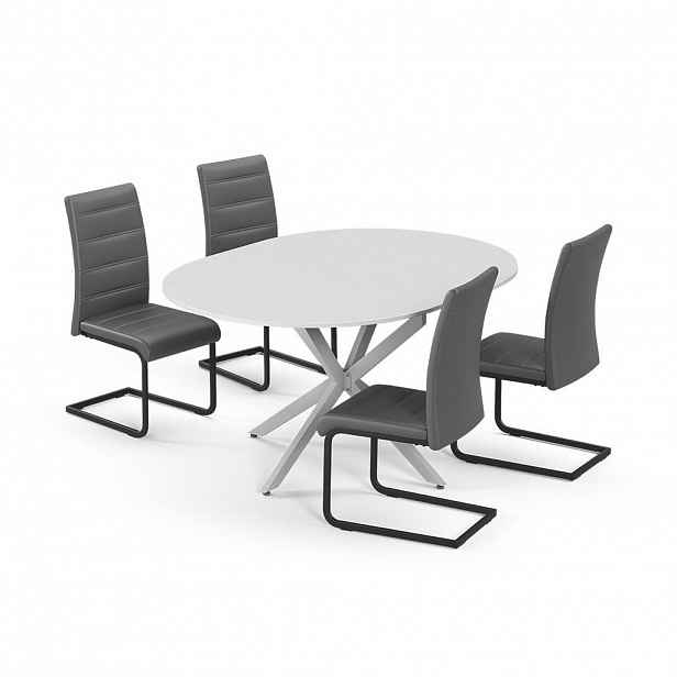 Vicco JÍDELNÍ STŮL SESTAVA Loyd, Bílá/Šedá, 120 x 120 cm se 4 jídelními židlemi, šedé