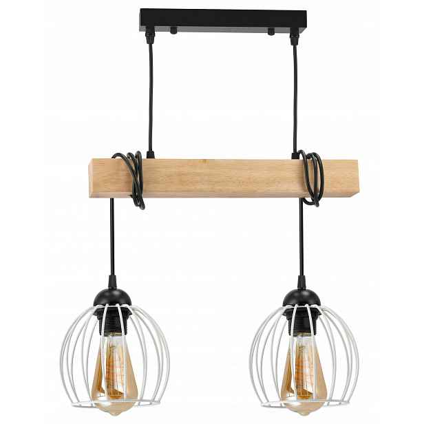 Závěsné Stropní Svítidlo Led Dřevěný nosník 2x E27 Lustr Drátěná koule
