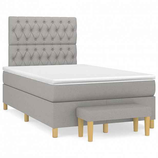 vidaXL Box spring postel s matrací světle šedá 120x190 cm textil