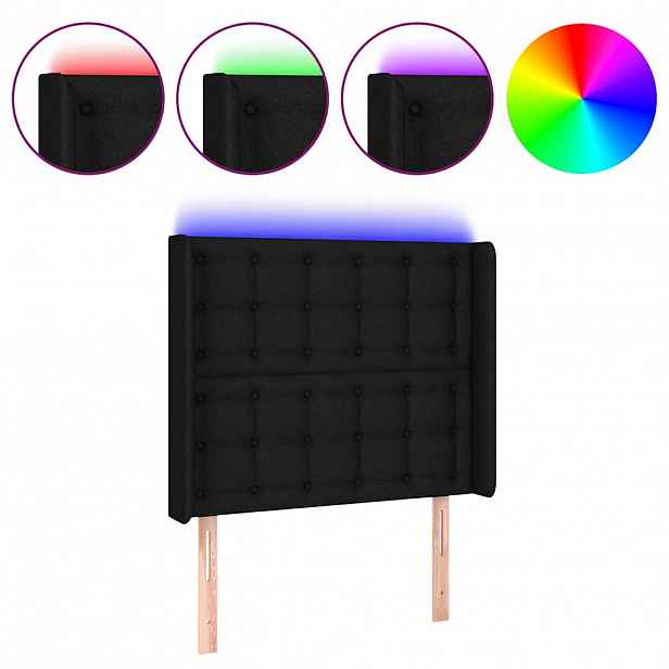 vidaXL Čelo postele s LED černé 103 x 16 x 118/128 cm textil