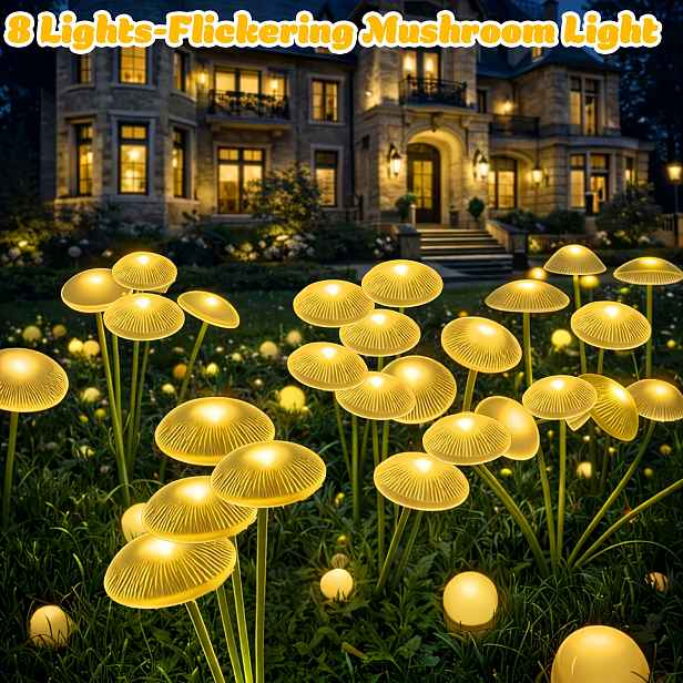 TEMU 10LED Solární Houbové Světla 10/8/6LED Solární Zahradní Bodové Světlo Solární Houbové Venkovní Dekorativní Světlo Solární Dekorativní Světla na