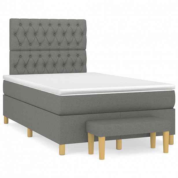 vidaXL Box spring postel s matrací tmavě šedá 120x190 cm textil