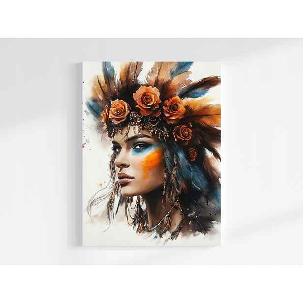 Obraz Na Plátně Canvas Portrét Žena Indiánka Amerika Etno Boho 60x80