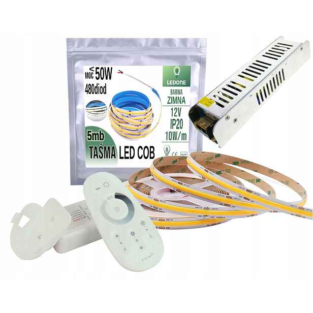 Set Led pásek Cob Cw 12V 50W 5 m s ovladačem Rf dotyk