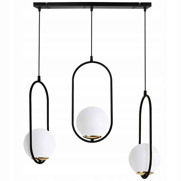 Závěsná Stropní Lampa Lustr Ring Lišta Černo-zlatá Koule Glamour E14
