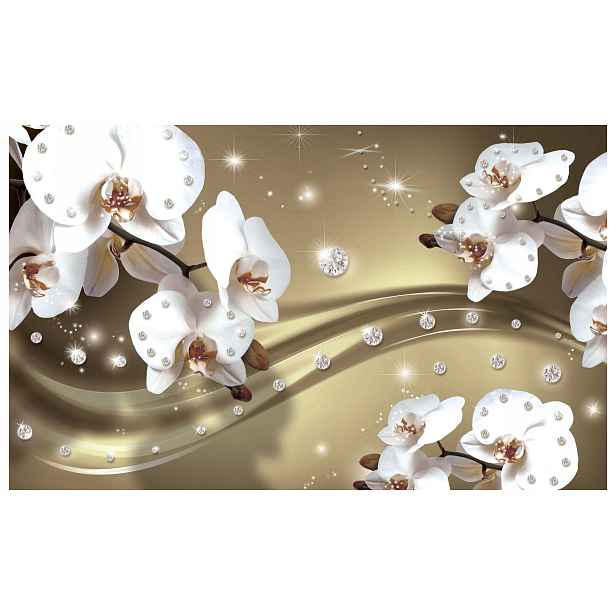 Fototapeta Bílé orchideje Zlato Diamanty Lesk vinylová 208x146 lepidlo