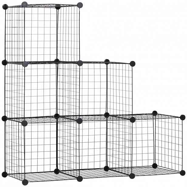 HOMCOM STOJANOVÁ POLIČKA se 6 přihrádkami, černá, 109 x 37 x 109 cm