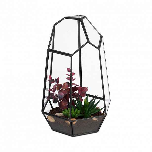 Relaxdays TERÁRIUM černé sklo geometrický tvar 25 cm