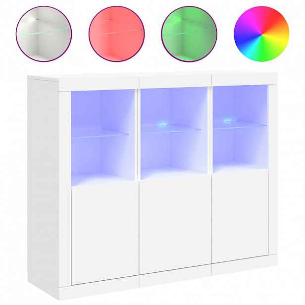 vidaXL Příborníky s LED osvětlením 3 ks bílé kompozitní dřevo