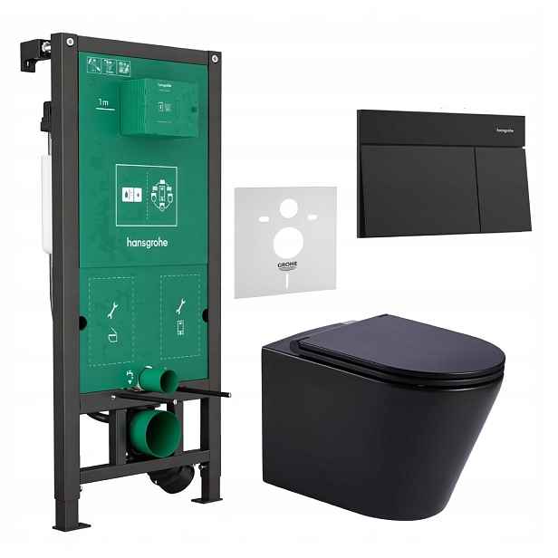 7v1 Sada Wc Stelaz Hansgrohe iFrame Wc Mísa Imprese Černá Tlačítko