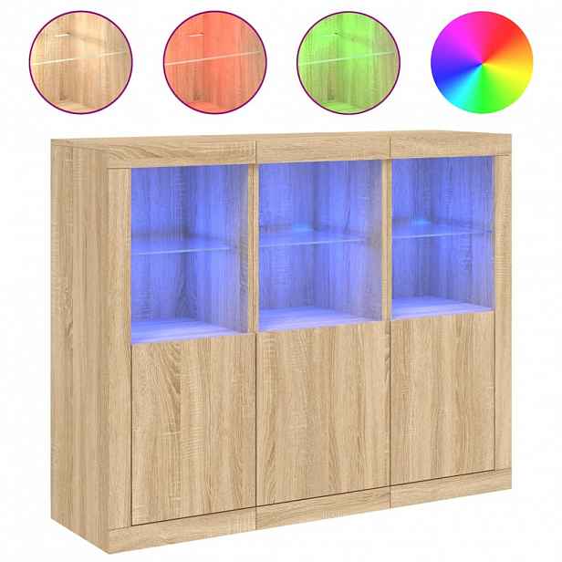 vidaXL Příborníky s LED osvětlením 3 ks dub sonoma kompozitní dřevo