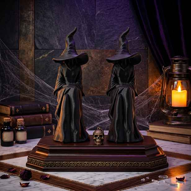 TEMU Sada 2 ks Figurky Bezobličejové Čarodějnice, Černá Sedící Čarodějnice jako Nástěnná Dekorace, Gotická Halloweenská Dekorace do Obývacího Pokoje,