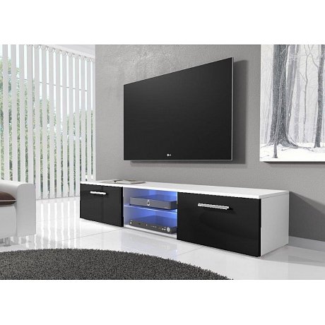 TV stolek RTV 03 s LED, bílá/černý lesk
