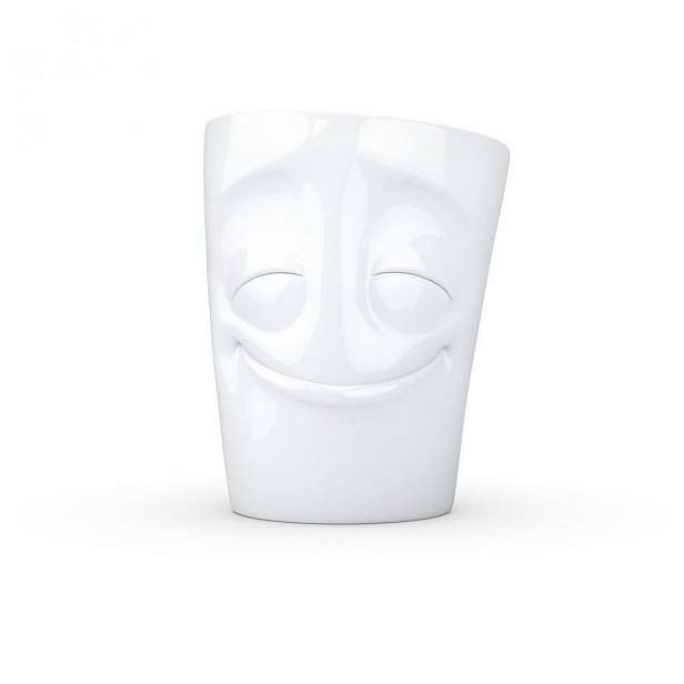 Bílý spokojený porcelánový hrnek s ouškem 58products, objem 350 ml