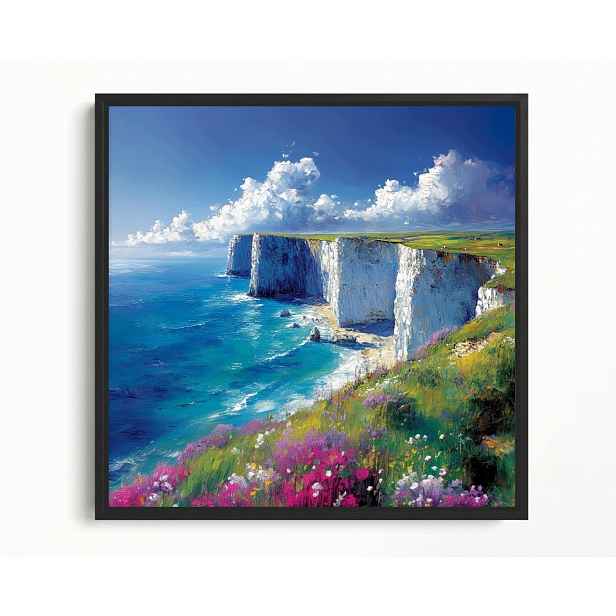 Obraz Rám Americký Box Krajina Bílé Útesy Dover Moře Skály Květiny 60x60