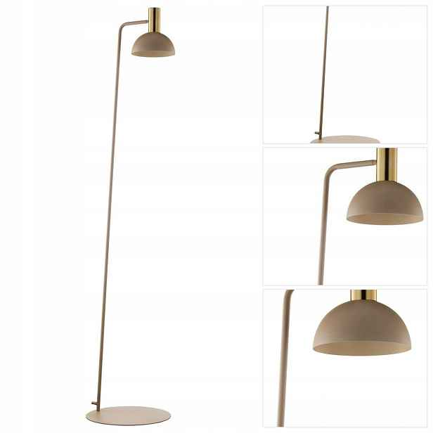 Podlahová lampa Vitrum Gold béžová vedle křesla v čítárně Sigma Lighting