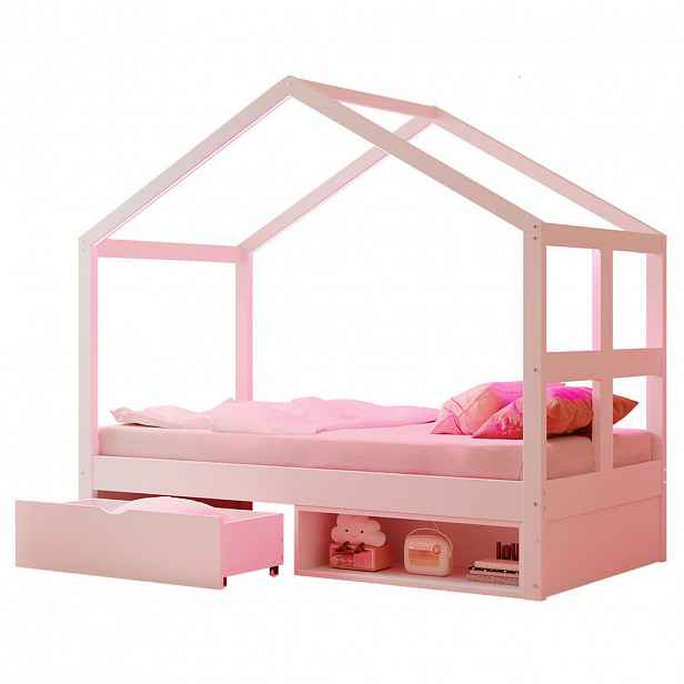 Redom POSTEL 90/190 cm s úložnou zásuvkou, botníkem a LED osvětlením, Bílá