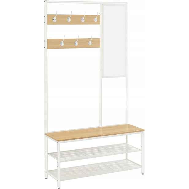 Stojanový věšák šatní skříň kov 35 x 98 x 180 cm dub bílý zrcadlo loft