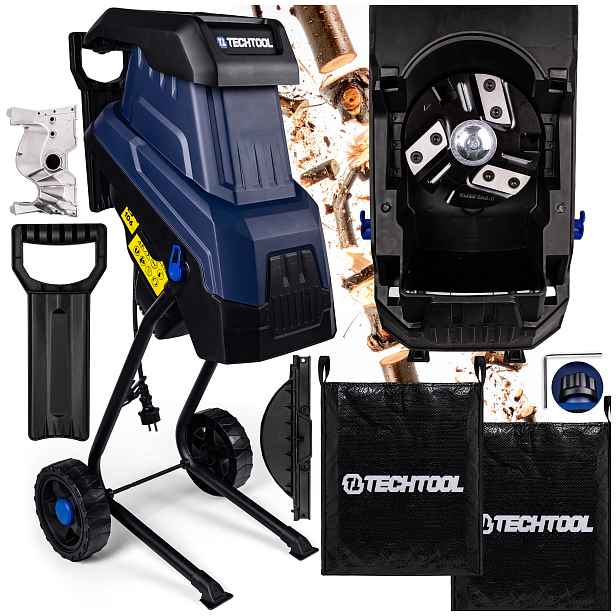 Drtič Větví Elektrický Štěpkovač 2400W 45 Litrů Nože SK5 Techtool