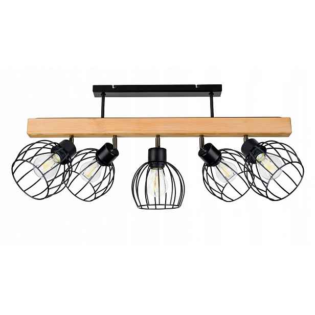 Dřevěná stropní lampa Lustr Stropní Svítidlo Loft Černá na 5x Klosz E27