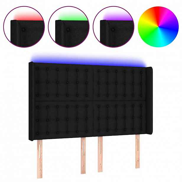 vidaXL Čelo postele s LED černé 147 x 16 x 118/128 cm textil