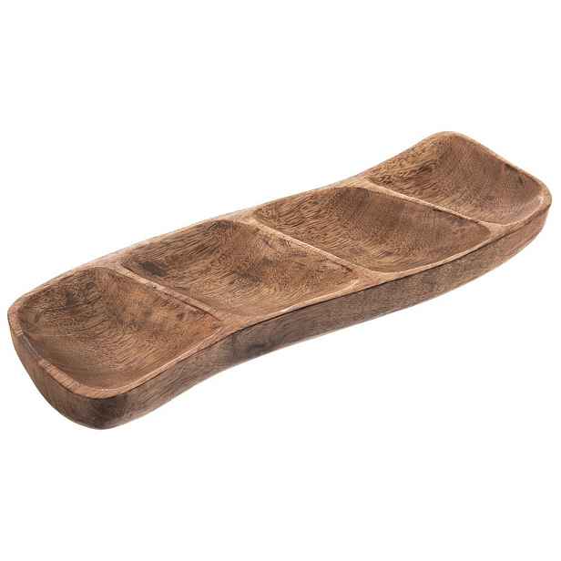 Dřevěný talíř na občerstvení s děleným mangem 35 x 11 cm, ručně vyráběný Orion