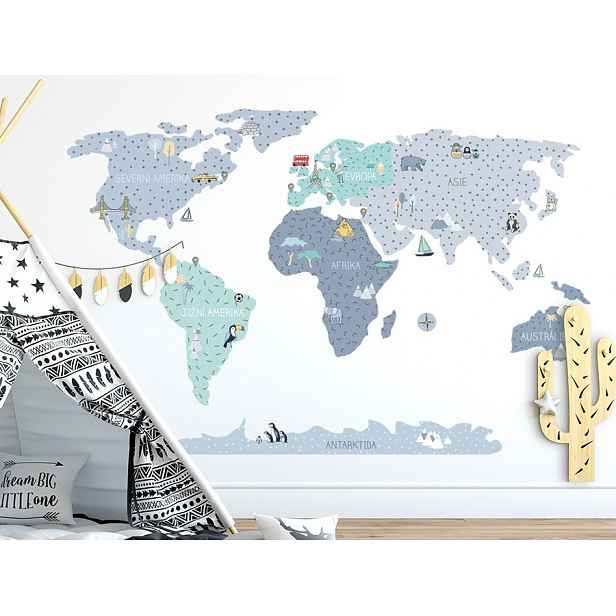 ELIS DESIGN KOPKO MAPA SVĚTA samolepka na zeď