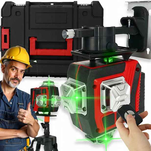 Křížová Laserová Vodováha 16 Linií Laser 4D 360 Stativ Kufr Sada Pro