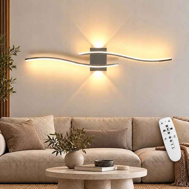 Moderní Led nástěnné svítidlo, chromové, stmívatelné s dálkovým ovládáním, 29W, vhodné do obývacího pokoje