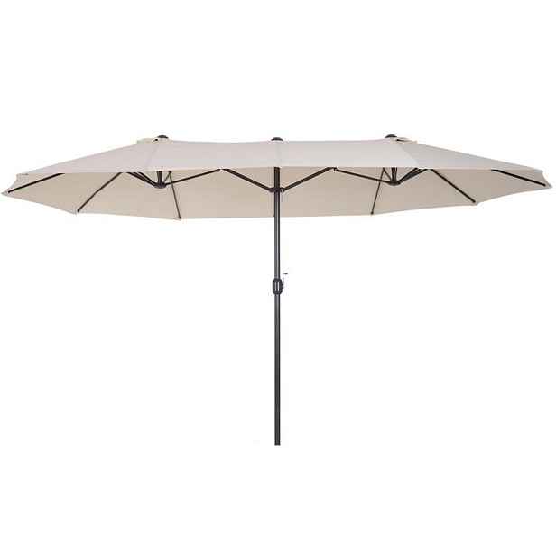 Modfu ZAHRADNÍ dvojitý slunečník z polyesteru 455x270x240 cm béžový s ruční klikou a větracími otvory