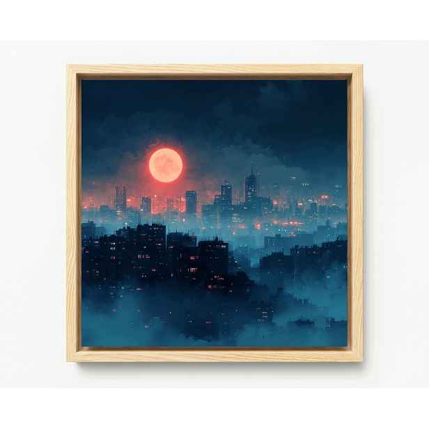 Obraz Rám Americký Box Město Mrakodrapy Bloky Noc Červený Měsíc 60x60