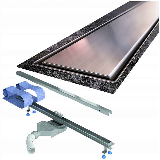 Lineární odtok 60 cm ocelový sifon Viega kompletní sada Waterway Slim