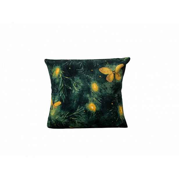 Mikroplyšový povlak na polštářek YELLOW BUTTERFLY 45x45 cm, tmavě zelený