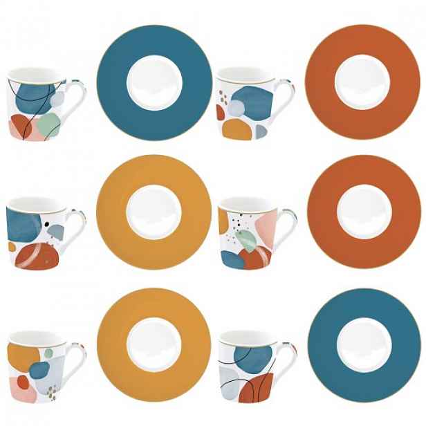 Sada 6 šálků a podšálků, porcelán, 100ml, "Shapes" - Easy Life