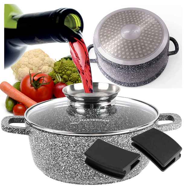 Velmi velký hrnec 28 cm 6,5 l granit mramor indukce plyn silikonové tlapky