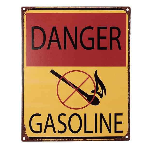 Žlutočervená antik nástěnná kovová cedule Danger Gasoline - 20*1*25 cm Clayre & Eef