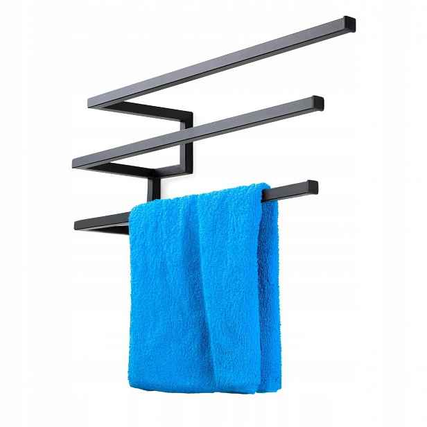 Nástěnný věšák na 3 koupelnové ručníky, černý, loftový držák, 65 cm