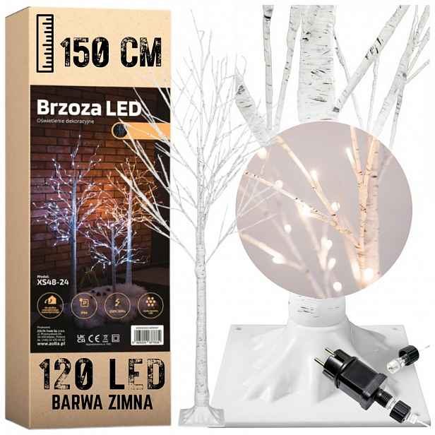 Vánoční Dekorační Stromek 150 CM 120 Led Studený Vánoce Bříza