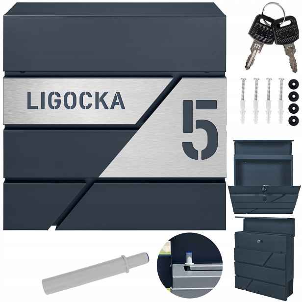 Antracitová Poštovní Schránka Modern Na Dopisy S Laminátem, Velká Adresa