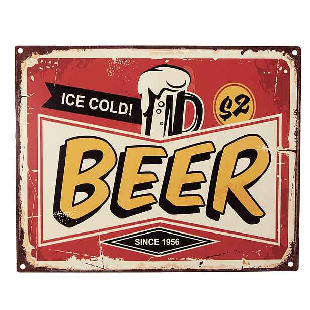 Červená antik nástěnná kovová cedule Beer - 25*1*20 cm Clayre & Eef