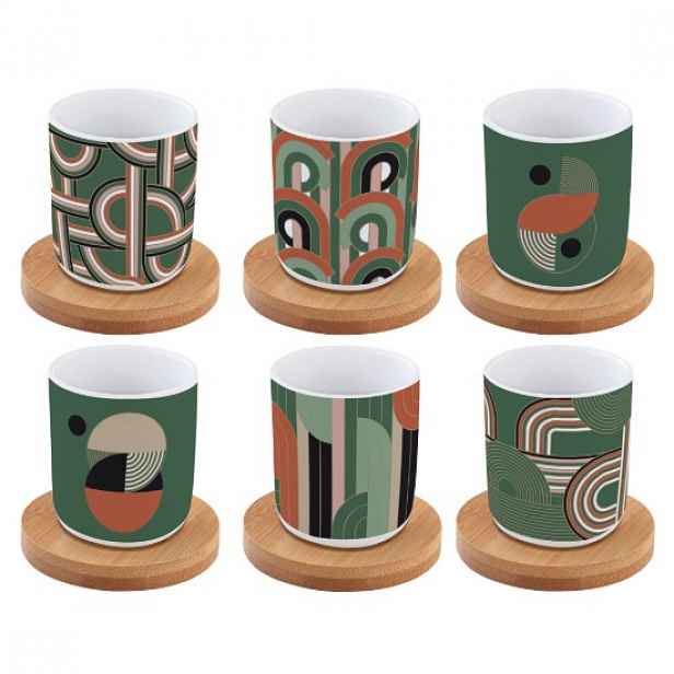 Sada 6 šálků a podšálků, porcelán, 70ml, "Geometrical" - Easy Life