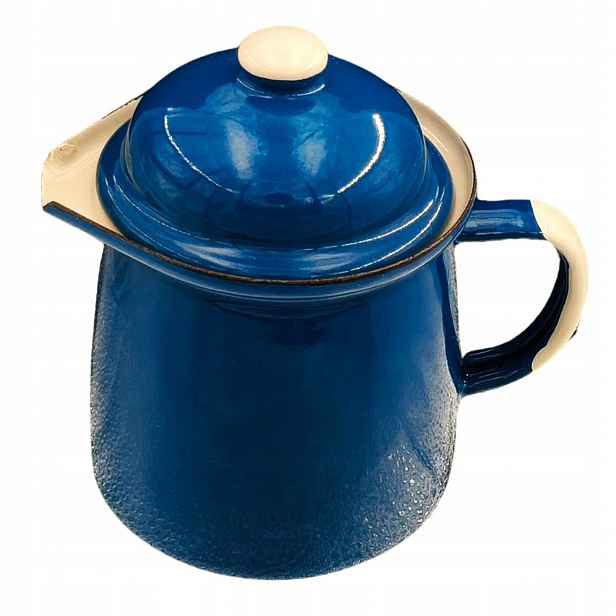 Smaltovaný mléčný výrobek 0,6 l s víkem, modrý Omáčník s dekou
