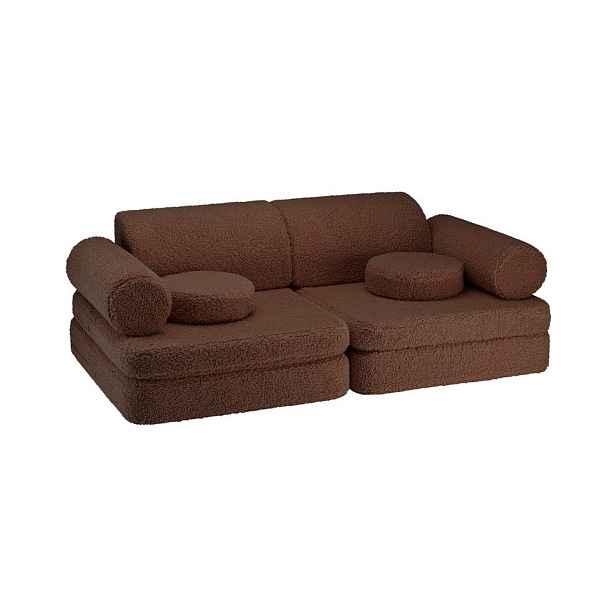 Tmavě hnědá dětská pohovka z textilie bouclé 132 cm Warm Hazel – Wigiwama