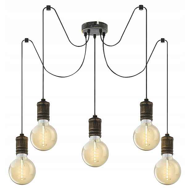 Závěsná lampa industriální pavouk E27 5x25W starožitné zlato Rabalux