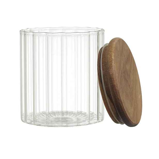 HowHomely Skleněná kuchyňská dóza Arno 500 ml čirá/akáciové dřevo