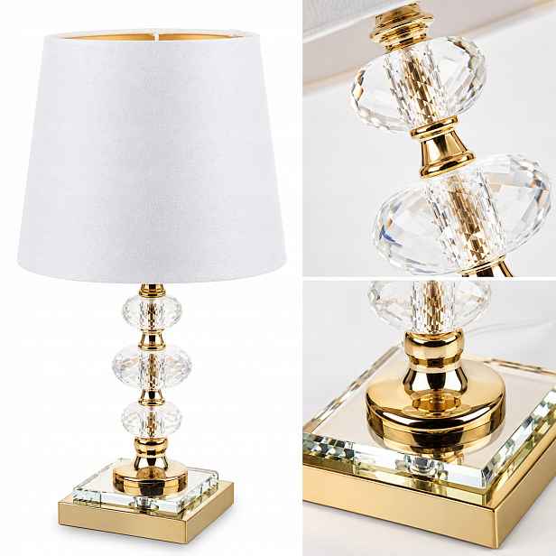Křišťálová Stolní Lampa 42 CM Bílá Zlatá S Glamour Stínítkem Noční