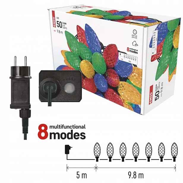 Led vánoční řetěz, barevné žárovky, 9,8 m, multicolor, multifunkce