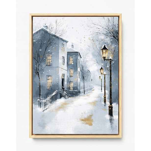 Obraz Rám Americká Krajina Město Domy Ulice Lucerny Světle Modrá 60x80