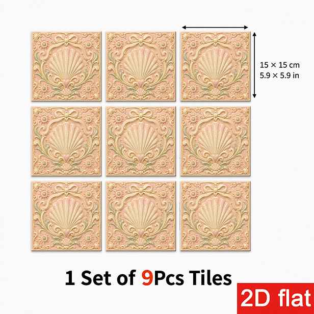 TEMU 2D ploché 9dílné samolepky na dlaždice 15X15 cm (5.9X5.9 palců) Slate Tile Stickers Exquisite - květinový kuchyňskou zástěnu, samolepicí