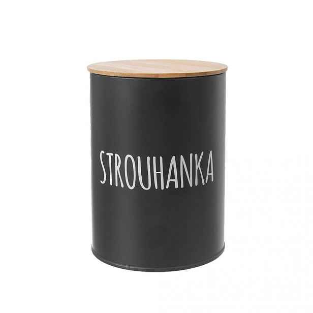 dóza plech. d11x15,5cm, STROUHANKA, BLACK, plech/bambus